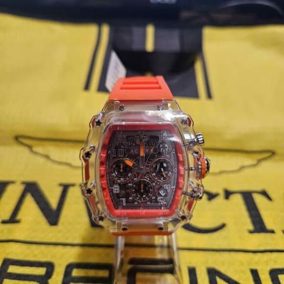 Activa Skeleton x Invicta ACW2305-003 Transparent Chronograph Watch Orange Strap - Picture 1 of 6